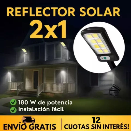 2X1 REFLECTOR SOLAR LED 180W PARA EXTERIORES | SIN CABLES, SIN FACTURAS