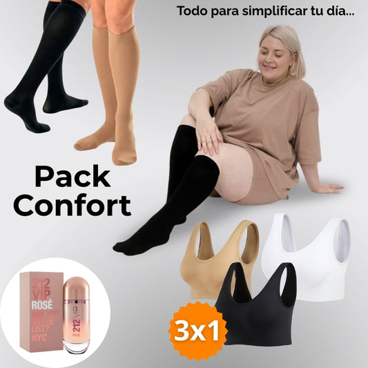 Pack Confort: 3 corpiños segunda piel + 3 medias de descanso + perfume de Regalo - Alivio completo para tus días largos